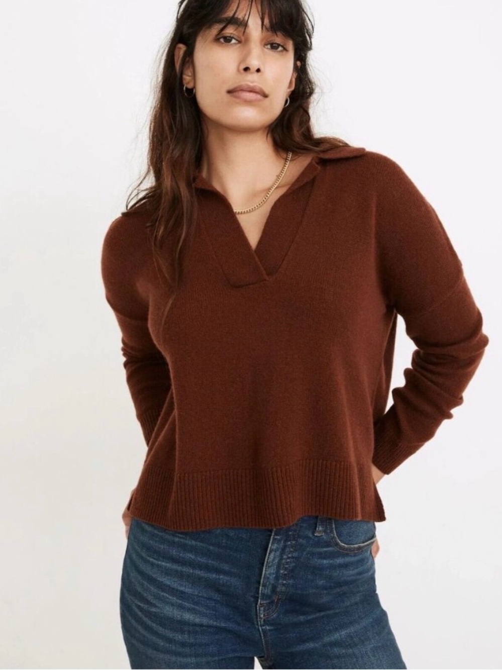 Madewell Merino Wool Davie Polo Collared Brown Long Sleeve Size M